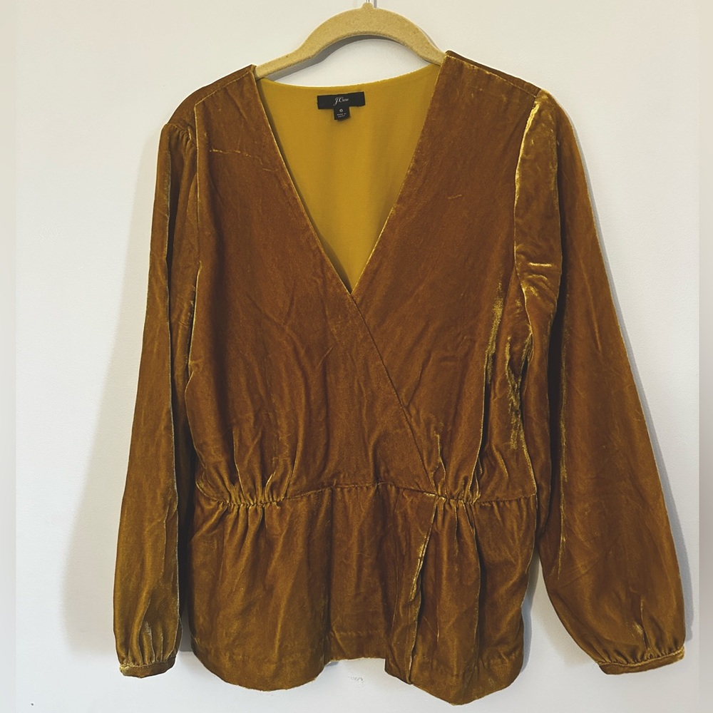 J.Crew Golden Yellow Velvet Faux Wrap Top